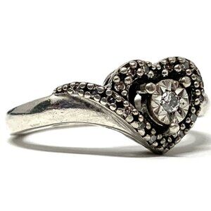 Diamond Heart Promise Ring 1/10 ct tw Sterling Silver / Sun 925